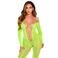 Бодістокінг Leg Avenue Crotchless Footless Lingerie Bodystocking One Size Neon Green — Переглянути зображення 1