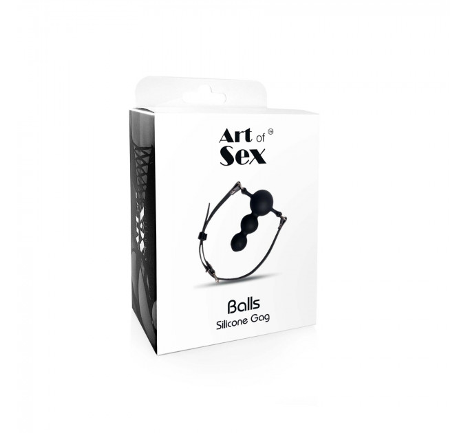 Кляп силіконовий Art of Sex - Balls, натуральна шкіра, чорний