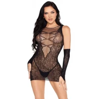 Мінісукня Leg Avenue Mini Dress and Matching Gloves One Size Black — Просмотреть изображение 1