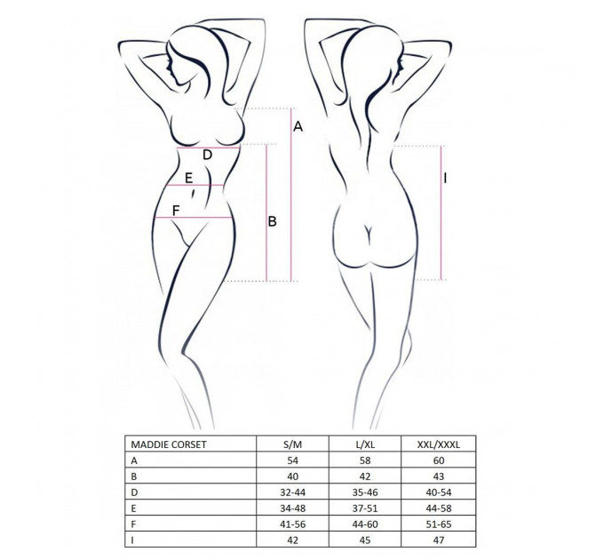 Корсет-сорочка з пажами Passion MADDIE CORSET S/M, black, трусики