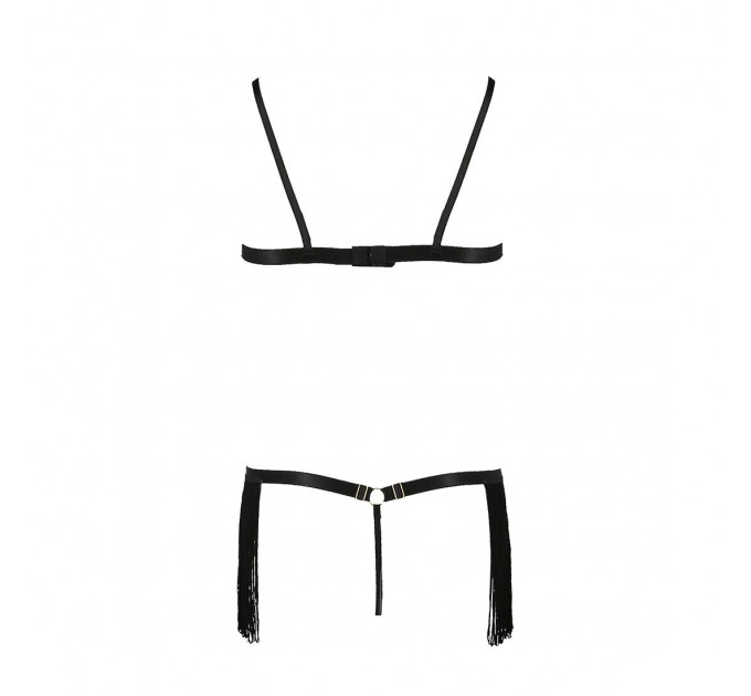 Комплект білизни Passion Exclusive KASSANDRA SET OpenBra L/XL black, ліф з бахроми, трусики-спідниця