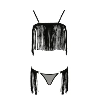 Комплект білизни Passion Exclusive KASSANDRA SET OpenBra L/XL black, ліф з бахроми, трусики-спідниця — Просмотреть изображение 5
