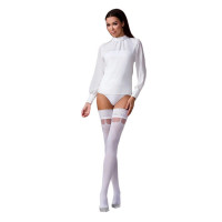 Чулки Passion ST121 1/2 white, на ажурной силиконовой резинке, с цветочным орнаментом и вертикальным