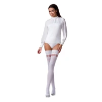 Панчохи Passion ST121 1/2 white на ажурній силіконовій резинці з квітковим орнаментом і вертикальним — Переглянути зображення 3