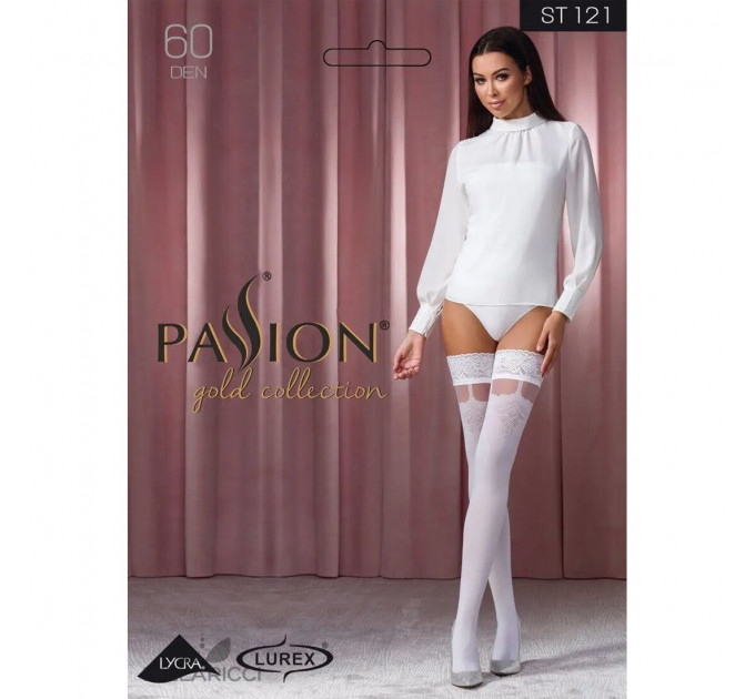 Панчохи Passion ST121 1/2 white на ажурній силіконовій резинці з квітковим орнаментом і вертикальним