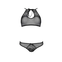 Комплект білизни Passion URSULA SET L/XL, Black, бра, трусики з ажурним декором та відкритим кроком — Переглянути зображення 3