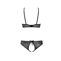 Комплект білизни Passion URSULA SET L/XL, Black, бра, трусики з ажурним декором та відкритим кроком — Переглянути зображення 4