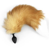 Силіконова анальна пробка з хвостом із натурального хутра Art of Sex size M Red fox — Переглянути зображення 1