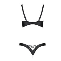 Комплект Passion CELINE BIKINI 2XL/3XL black открытый бра с лентами стринги со шнуровкой, экокожа