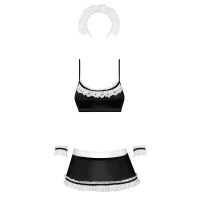 Атласний еротичний костюм покоївки Obsessive Maid set S/M, black, 5 предметів — Переглянути зображення 8