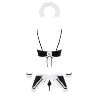 Атласний еротичний костюм покоївки Obsessive Maid set S/M, black, 5 предметів — Переглянути зображення 10