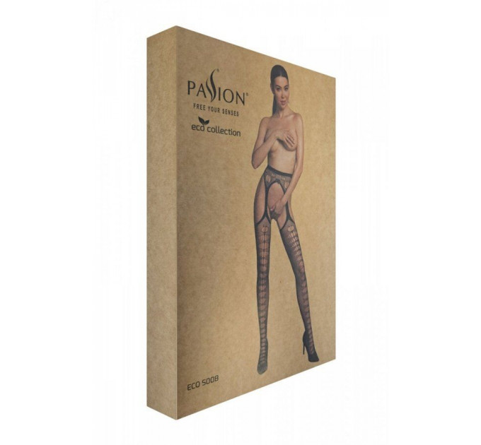 Еротичні колготки-бодістокінг Passion ECO S008 black, з імітацією панчіх та пояса