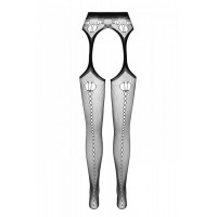 Эротические колготки-бодистокинг Passion ECO S008 black, с имитацией чулок и пояса