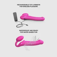 Безремінний страпон з вібрацією Strap-On-Me Vibrating Fuchsia XL, діам. 4,7см, пульт ДК, регульований — Переглянути зображення 4