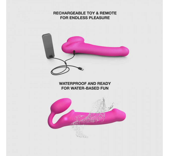 Безремінний страпон з вібрацією Strap-On-Me Vibrating Fuchsia XL, діам. 4,7см, пульт ДК, регульований