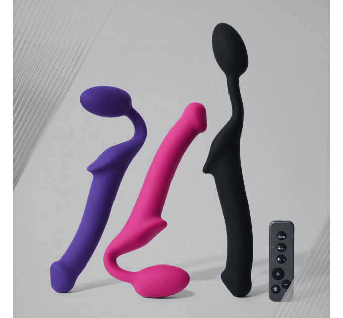 Безремінний страпон з вібрацією Strap-On-Me Vibrating Fuchsia XL, діам. 4,7см, пульт ДК, регульований