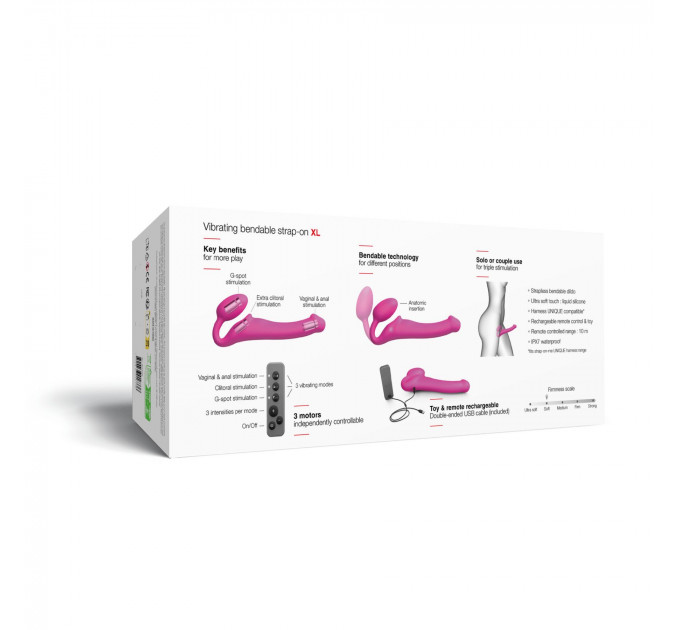 Безремінний страпон з вібрацією Strap-On-Me Vibrating Fuchsia XL, діам. 4,7см, пульт ДК, регульований