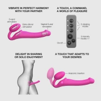 Безремінний страпон з вібрацією Strap-On-Me Vibrating Fuchsia XL, діам. 4,7см, пульт ДК, регульований — Переглянути зображення 3