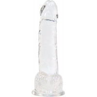 Прозрачный фаллоимитатор на присоске ADDICTION — Clear Dildo with Balls 8″, вибропуля в подарок