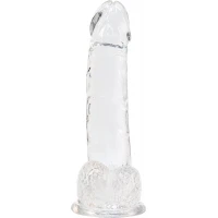 Прозорий фалоімітатор на присосці ADDICTION — Clear Dildo with Balls 8″, віброкуля в подарунок — Переглянути зображення 4