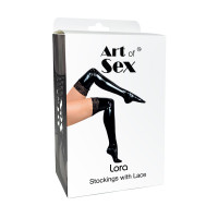 Сексуальные виниловые чулки Art of Sex - Lora с кружевом, размер S, с эффектом голограммы — Просмотреть изображение 3