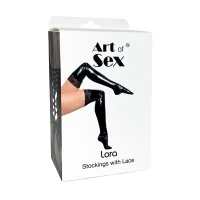 Сексуальні вінілові панчохи Art of Sex - Lora з мереживом, розмір S, з ефектом голограми — Переглянути зображення 4