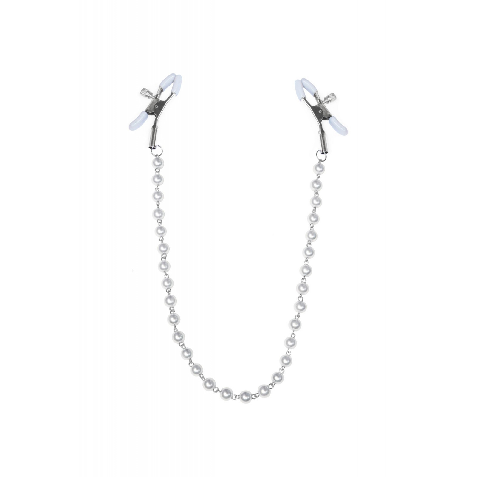 Затискачі для сосків з перлинами Feral Feelings - Nipple clamps Pearls, срібло/білий