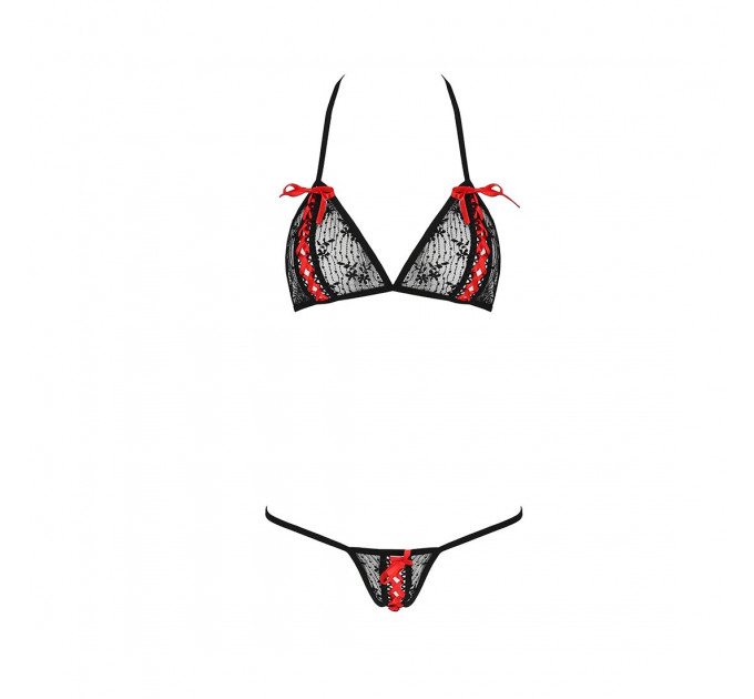 Комплект білизни Passion MELISSA BIKINI S/M, black, ліф зі шнурівкою і трусики стрінги