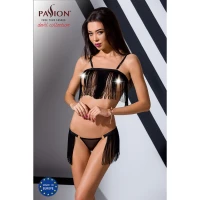 Комплект білизни Passion Exclusive KASSANDRA SET OpenBra S/M black, ліф з бахроми, трусики-спідниця — Переглянути зображення 4