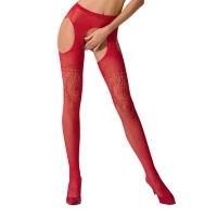Колготки-бодістокінги з відкритим доступом Passion S017 One Size, Red, імітація панчіх та пояса — Переглянути зображення 1