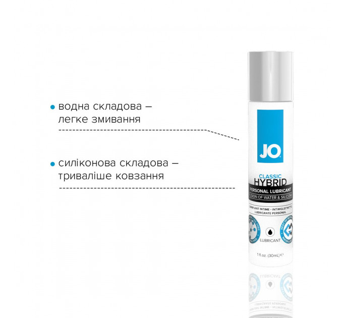 Густа змазка водно-силіконова JO Classic Hybrid (30 мл) без парабенів, гліцерину та олій