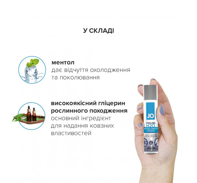 Охолоджувальна змазка на водній основі JO H2O COOLING (60 мл) з ментолом, рослинний гліцерин