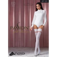 Панчохи Passion ST121 3/4 white на ажурній силіконовій резинці з квітковим орнаментом і вертикальним — Переглянути зображення 5