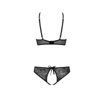 Комплект: бра, трусики с ажурным декором и открытым шагом Passion URSULA SET S/M, black