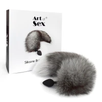 Силіконова анальна пробка з хвостом із натурального хутра Art of Sex size M Artctic fox — Переглянути зображення 5