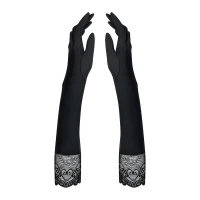 Високі рукавички з каменями та мереживом Obsessive Miamor gloves, black — Просмотреть изображение 2
