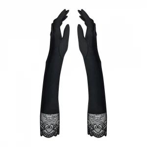 Высокие перчатки с камнями и кружевом Obsessive Miamor gloves, black