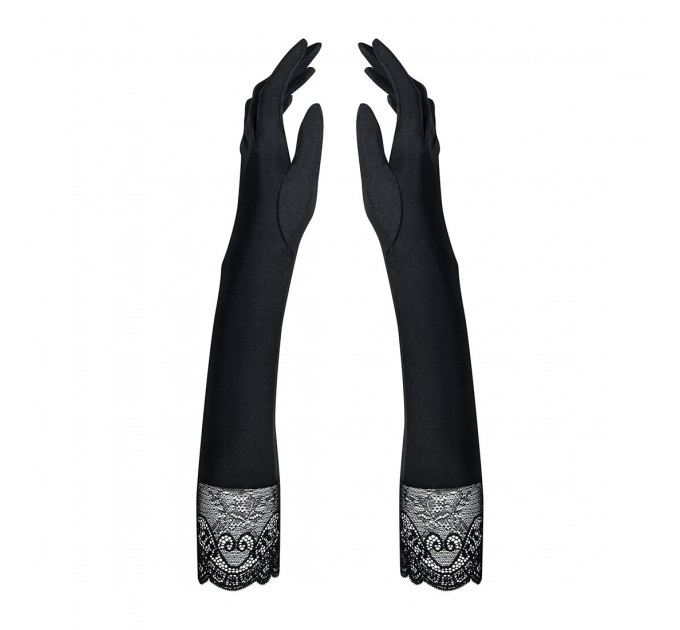 Високі рукавички з каменями та мереживом Obsessive Miamor gloves, black