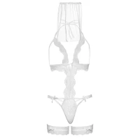 Костюм нареченої Leg Avenue G-string teddy, veil &amp; garter One size White, з відкритими грудьми — Просмотреть изображение 4