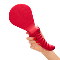 Шльопалка з фалоімітатором Fun Factory BÜCK DICH, червона, силіконова, з ребристою ручкою — Переглянути зображення 3