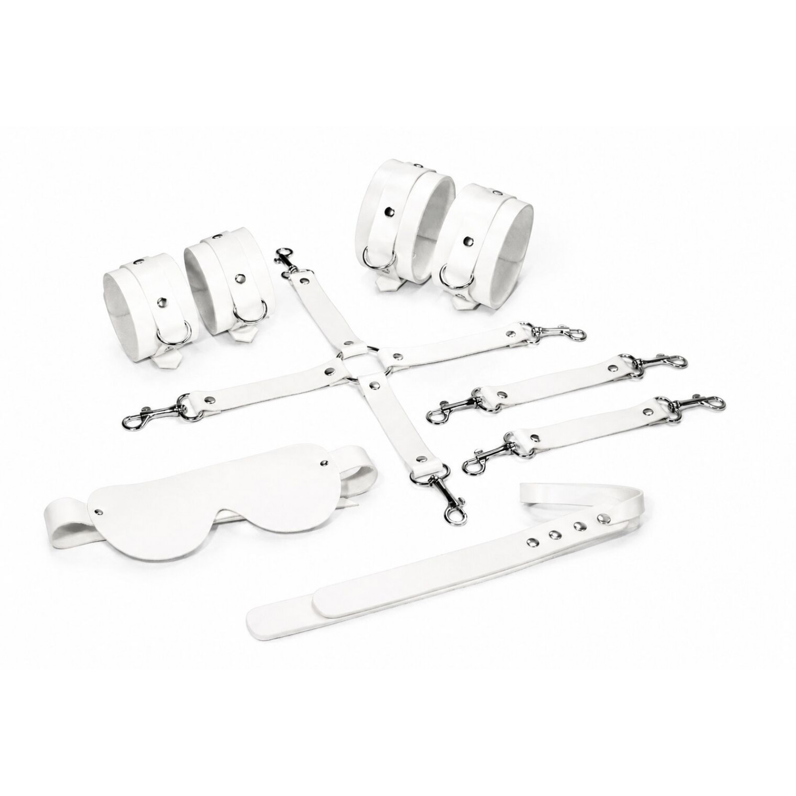 Набір Feral Feelings BDSM Kit 5 White, наручники, поножі, хрестовина, маска, падл