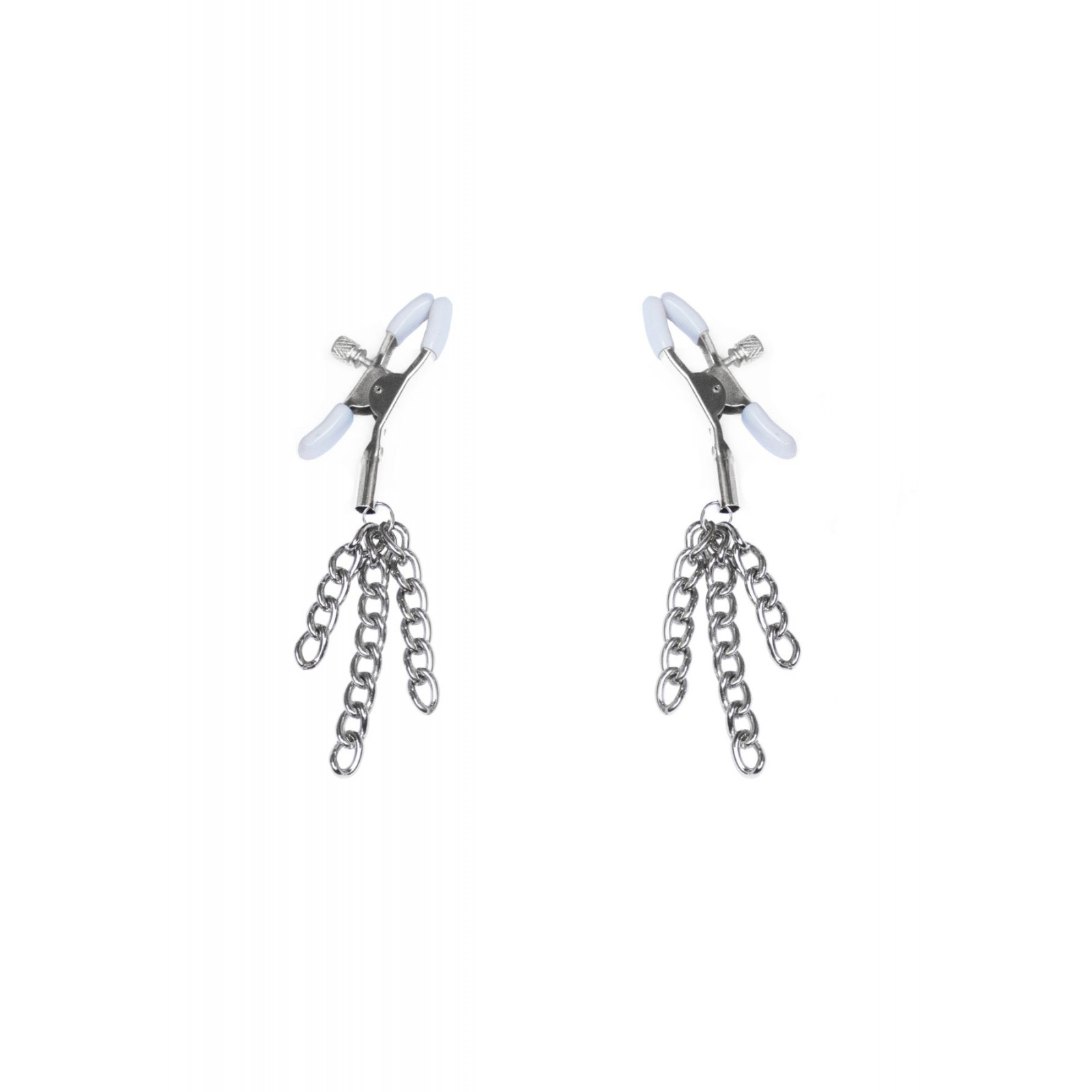 Затискачі для сосків з пензликами Feral Feelings - Nipple clamps Tassels, срібло/білий