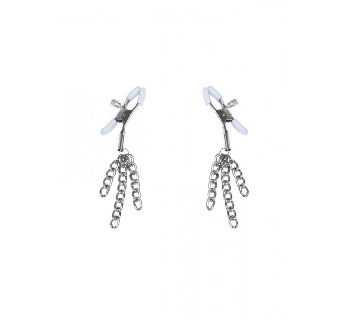 Затискачі для сосків з пензликами Feral Feelings - Nipple clamps Tassels, срібло/білий