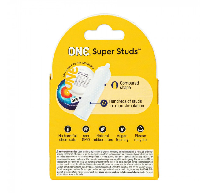 Презервативы ONE Super Studs 3 шт, картонная коробка (мятая упаковка!!!)