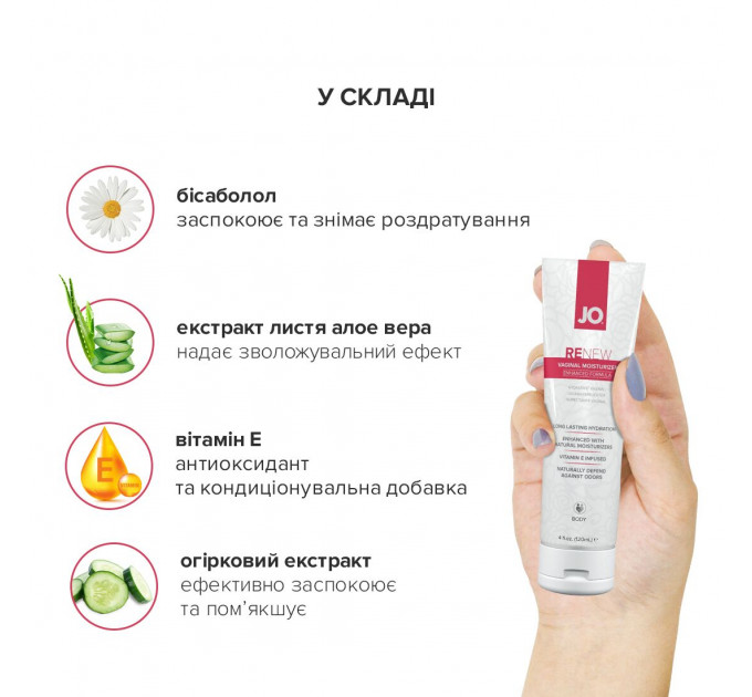 Відновлювальний вагінальний крем JO Renew (120 мл), бісаболол, алое вера та екстракт огірка
