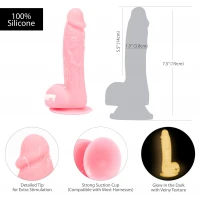Фалоімітатор, що світиться у темряві, ADDICTION - BRANDON - 7.5 &quot;- PINK G.I.D. / W PB, 19 см, силіко — Переглянути зображення 5