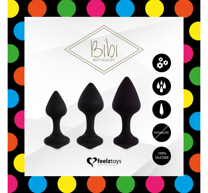 Набір силіконових анальних пробок FeelzToys - Bibi Butt Plug Set 3 pcs Black