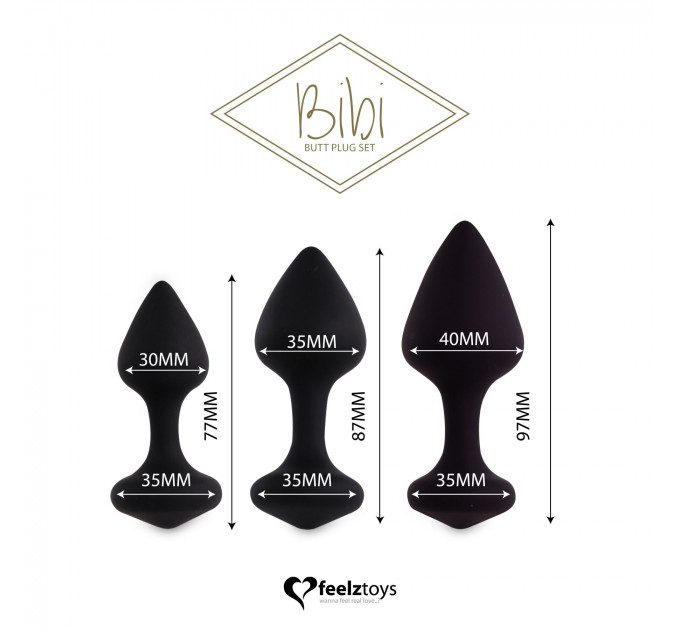Набір силіконових анальних пробок FeelzToys - Bibi Butt Plug Set 3 pcs Black