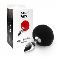 Металева анальна пробка М Art of Sex - Metal Butt plug Rabbit Tail Black, діаметр 3,4 см — Просмотреть изображение 3
