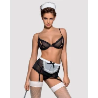 Еротичний костюм покоївки Obsessive Maidme set 5pcs S/M, бюстгальтер, пояс з фартухом, панчохи — Просмотреть изображение 1